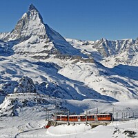 Buy canvas prints of Matterhorn and mountain railway by David Mather