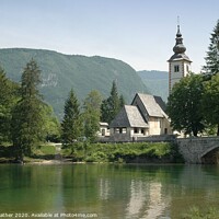 Buy canvas prints of Church by Lake Bohinj by David Mather