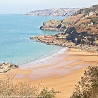 Buy canvas prints of Beautiful sandy bay at Greve de Lacq, Jersey, Channel Islands by David Mather