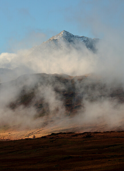  Snowdon through the mist Picture Board by Simon Johnson