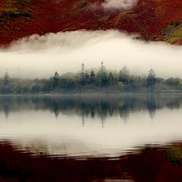 Buy canvas prints of Reflections and mist Derwent Water by Simon Johnson