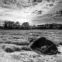 Buy canvas prints of monochrome Medway boat wreck by Robert Deering
