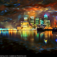 Buy canvas prints of Canary Wharf At Night by Robert Deering