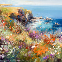 Buy canvas prints of Cliffs Sea and Wild Flowers Two by Robert Deering