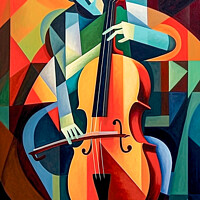 Buy canvas prints of Cubist Cello Player by Robert Deering