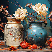 Buy canvas prints of Camellia Flowers In Antique Pot by Robert Deering