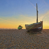 Buy canvas prints of Abandoned and shipwrecked boats on Dungeness beach by Robert Deering