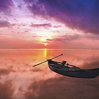 Buy canvas prints of Asian fishing boat on a tranquil sea by Robert Deering