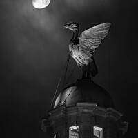 Buy canvas prints of Monochrome Lunar Liverbird, Liverpool Waterfront by Liam Neon