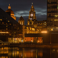 Buy canvas prints of Pier Head and The Liverbuilding at night. by Liam Neon