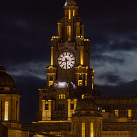 Buy canvas prints of Liverpool Liver Birds at night. by Liam Neon
