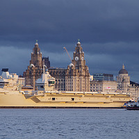 Buy canvas prints of Mersey Ferry and the HMS Prince of Wales by Liam Neon