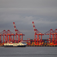 Buy canvas prints of Red Cranes at the Port of Liverpool by Liam Neon