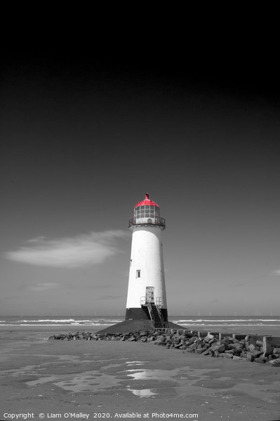 Black White and Red Point of Ayr Lighthouse Picture Board by Liam Neon