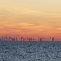 Buy canvas prints of The Sun Sets over Burbo Bank Windfarm by Liam Neon