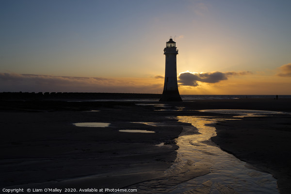 New Brighton Lighthouse Sunset Picture Board by Liam Neon