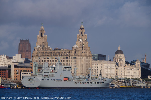 RFA Tiderace and the Liverpool Skyline Picture Board by Liam Neon
