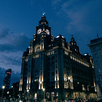 Buy canvas prints of Liverpool's Liver Building at Dusk by Liam Neon