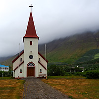 Buy canvas prints of Icelandic Church in the Mist by Angela Cottingham