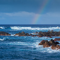 Buy canvas prints of Waves and Rainbow at Puerto de la Cruz by Angela Cottingham