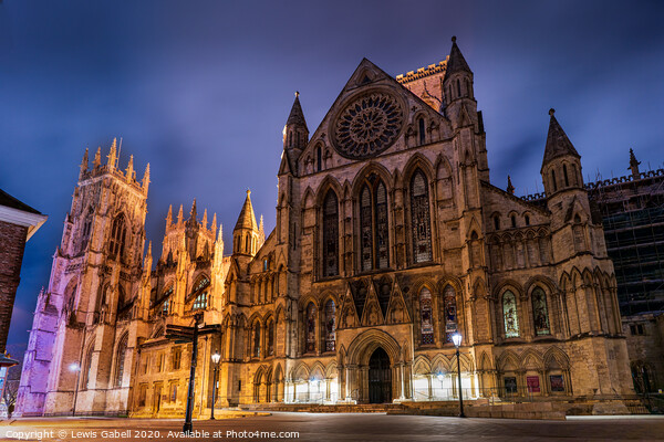 York Minster Cathedral illuminated at night Picture Board by Lewis Gabell