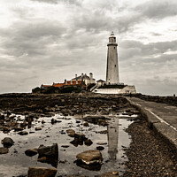 Buy canvas prints of Moody Reflections of St Marys Lighthouse by Aimie Burley