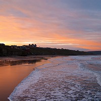 Buy canvas prints of Whitby Beach at Sunset by Aimie Burley