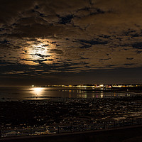 Buy canvas prints of Moon over Whitley Bay by Aimie Burley