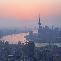Buy canvas prints of Elevated  View of Shanghai and the Bund at dawn  by conceptual images