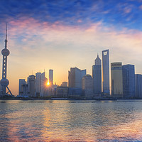 Buy canvas prints of Pudong skyline at sunrise, from the Bund. Shanghai by conceptual images