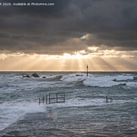 Buy canvas prints of Dramatic waves at Bude sea pool at sunset by Kate Fish