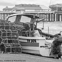Buy canvas prints of Fishing in Cromer, North Norfolk in black and white by Chris Yaxley