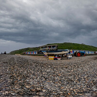 Buy canvas prints of 360 panorama of fish boat on Cromer beach, Norfolk by Chris Yaxley