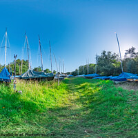 Buy canvas prints of  360 panorama of punts on the river bank, Norfolk Broads by Chris Yaxley