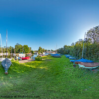 Buy canvas prints of 360 panorama of punts on the river bank, Norfolk Broads by Chris Yaxley