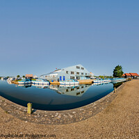 Buy canvas prints of 360 panorama of a River Thurne boatyard in Potter Heigham, Norfolk by Chris Yaxley