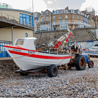 Buy canvas prints of Samara fishing boat on Cromer beach, Norfolk coast by Chris Yaxley