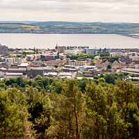 Buy canvas prints of The Dundee skyline and distant River Tay by Chris Yaxley