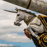 Buy canvas prints of Close up of the figurehead of the HMS Unicorn, an old war ship now restored and converted to a museum, located in Dundee docks by Chris Yaxley