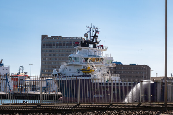 Large industrial boat in Aberdeen dockland area Picture Board by Chris Yaxley