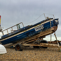 Buy canvas prints of Fishing boat on Weybourne beach, North Norfolk by Chris Yaxley