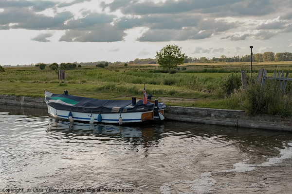Moored on Thurne Dyke at dusk Picture Board by Chris Yaxley
