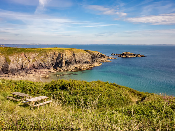 Bench with a view on the Pembrokeshire Coast Picture Board by Chris Yaxley