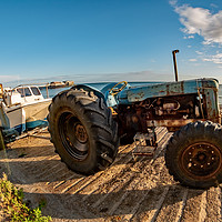Buy canvas prints of Fisheye view of a tractor, trailer and fishing boa by Chris Yaxley