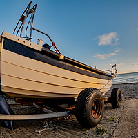 Buy canvas prints of Fisheye view of crab fishing boat on Cromer beach by Chris Yaxley