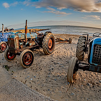 Buy canvas prints of Fisheye view of tractors on Cromer beach, Norfolk by Chris Yaxley