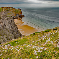 Buy canvas prints of A view of Mewslade Bay on the South Welsh coast fr by Chris Yaxley