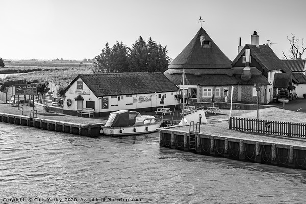Acle Bridge pub on the Norfolk Broads bw Picture Board by Chris Yaxley