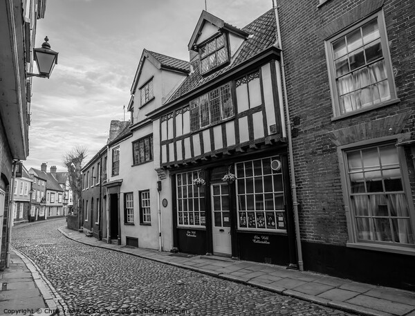 Elm Hill, the oldest street in Norwich bw Picture Board by Chris Yaxley