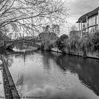 Buy canvas prints of White Friars Bridge over the River Wensum bw by Chris Yaxley